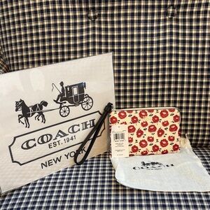 Coach Red and White Floral Wristlet